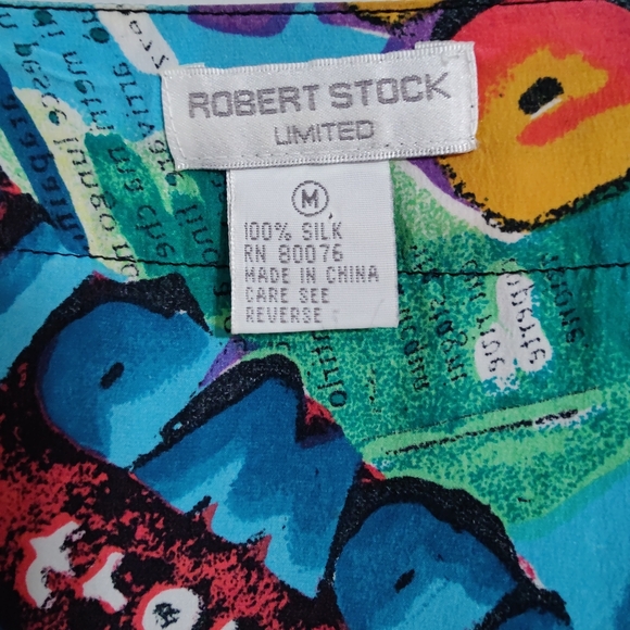 silk 80s oversized luxury V neck   regal Hawaii slick button front blouse L - Picture 4 of 9